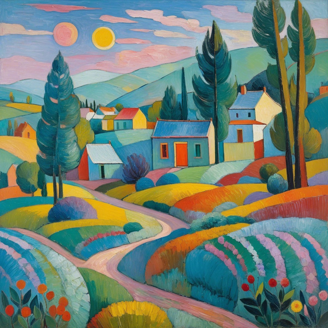 Vibrant Countryside Landscape with Colorful Flowers