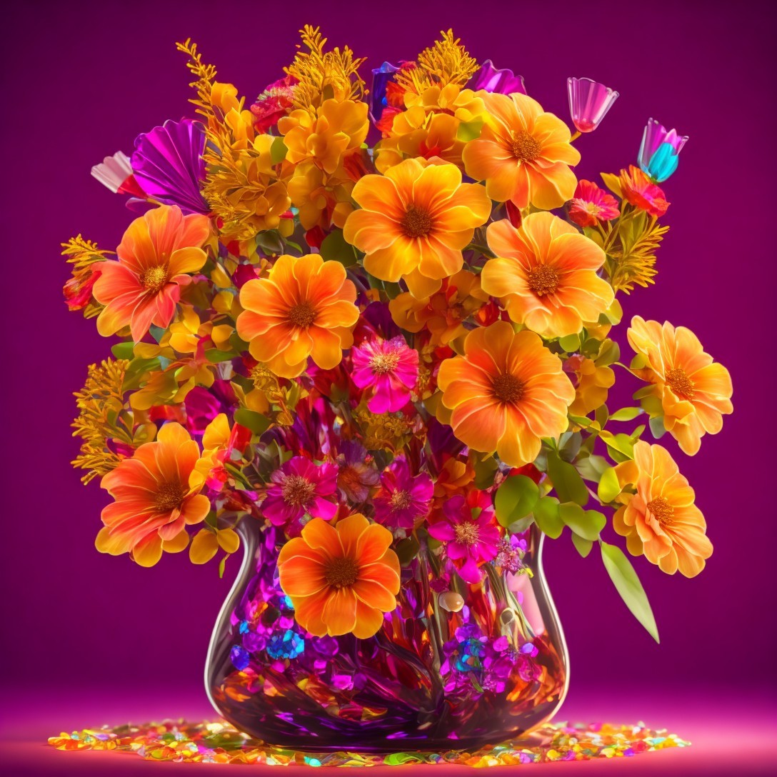 Vibrant Bouquet of Orange and Pink Flowers in Vase