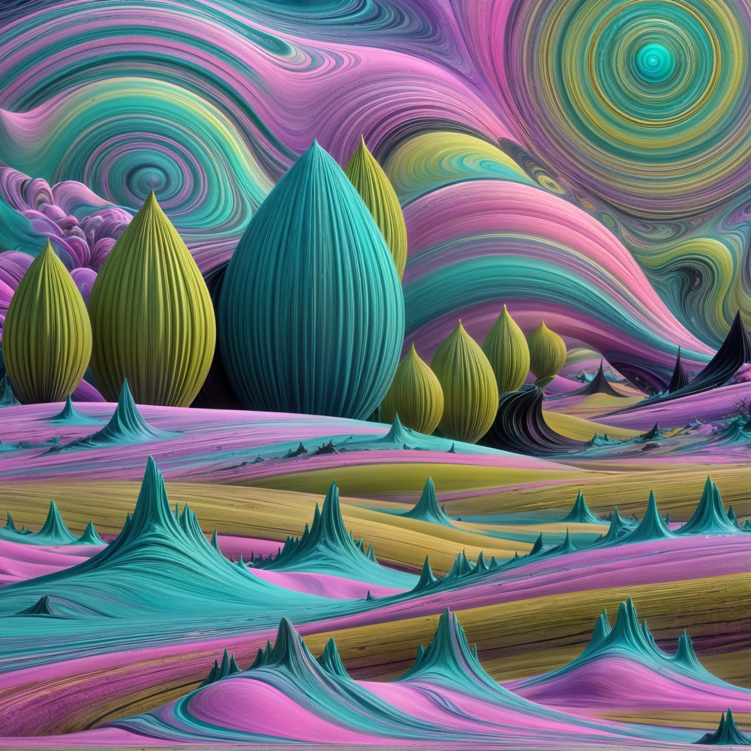 Surreal Landscape with Vibrant Colors and Forms