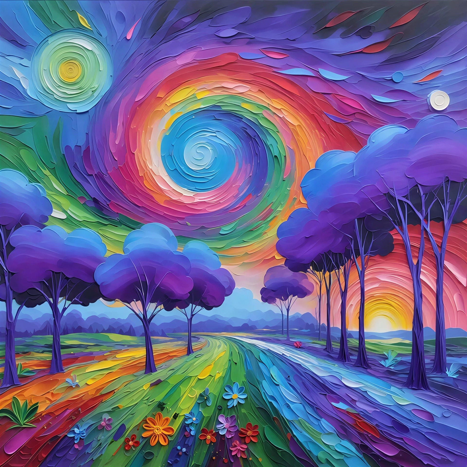 Vibrant Impasto Painting of a Fantastical Landscape