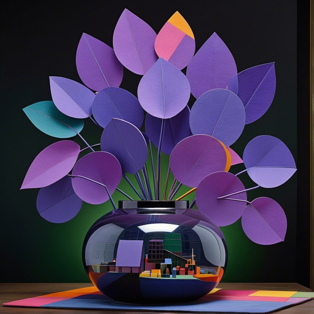 Oversized Purple Leaves in Reflective Glass Vase