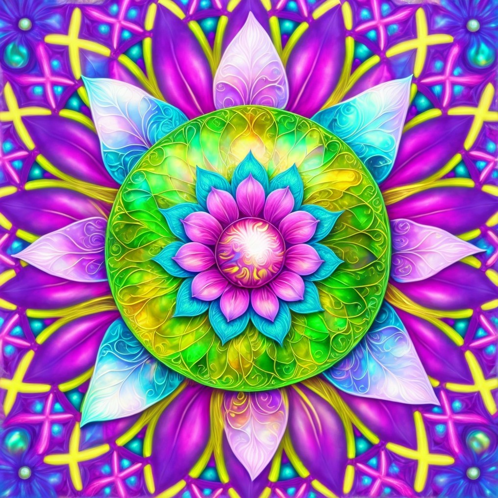 Vibrant Mandala with Central Lotus Flower Design