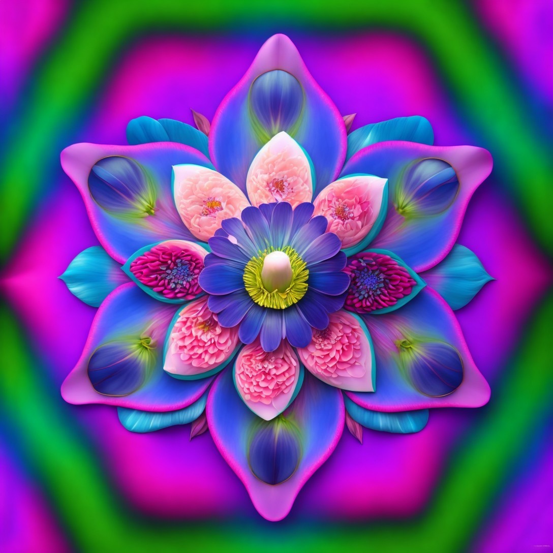 Vibrant Mandala with Layered Flowers in Bright Colors