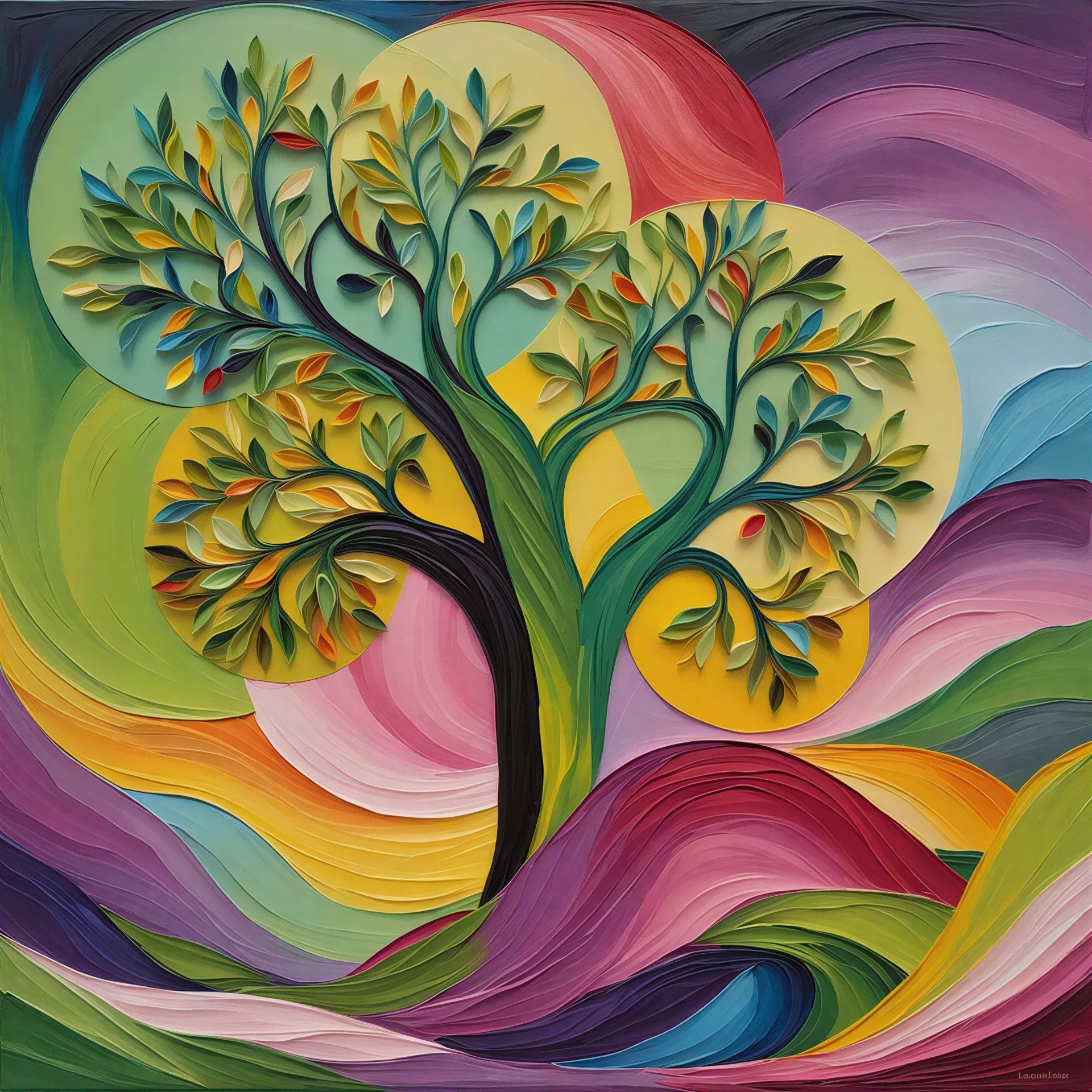 Vibrant Quilling Artwork of a Whimsical Tree Design