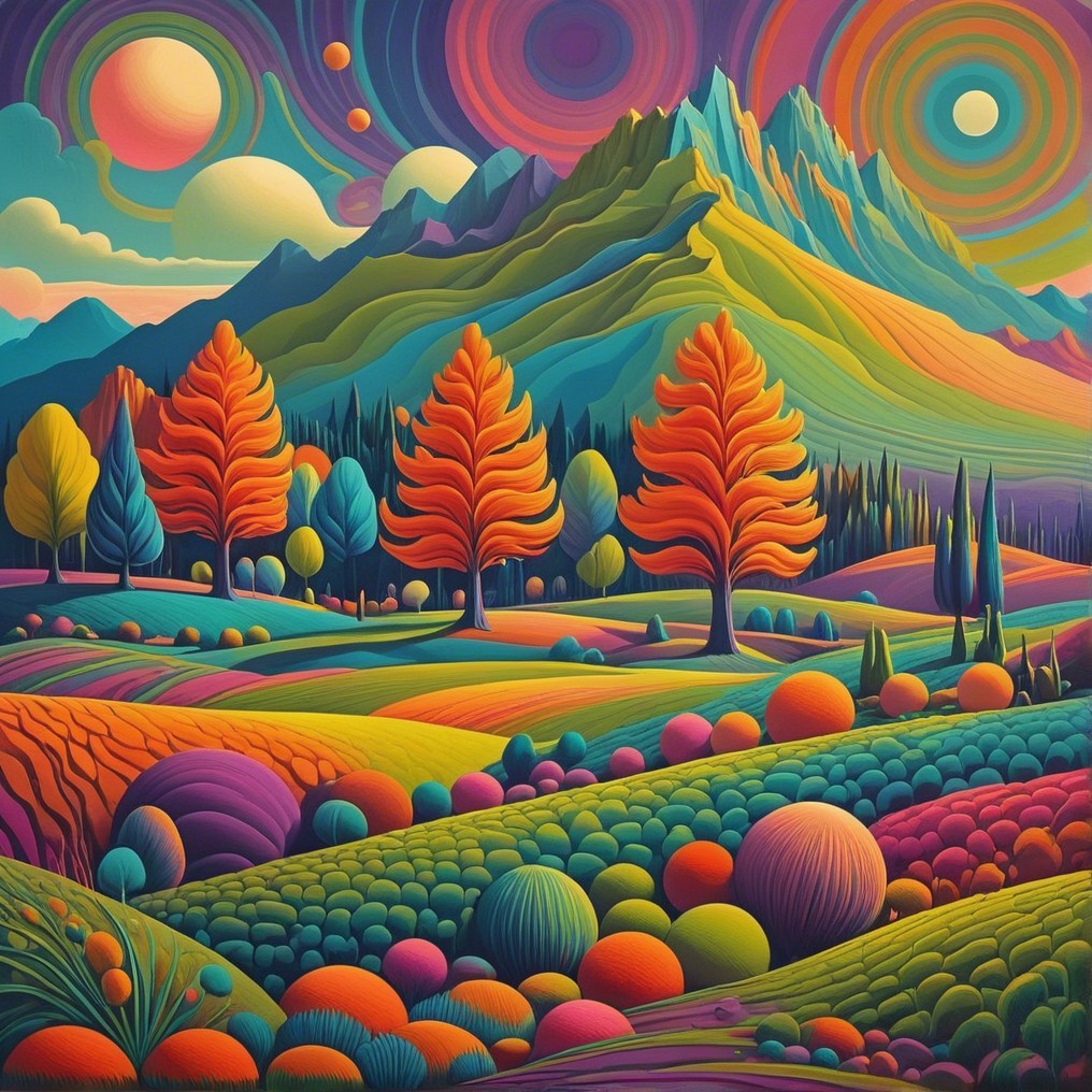 Vibrant Landscape with Rolling Hills and Mountains