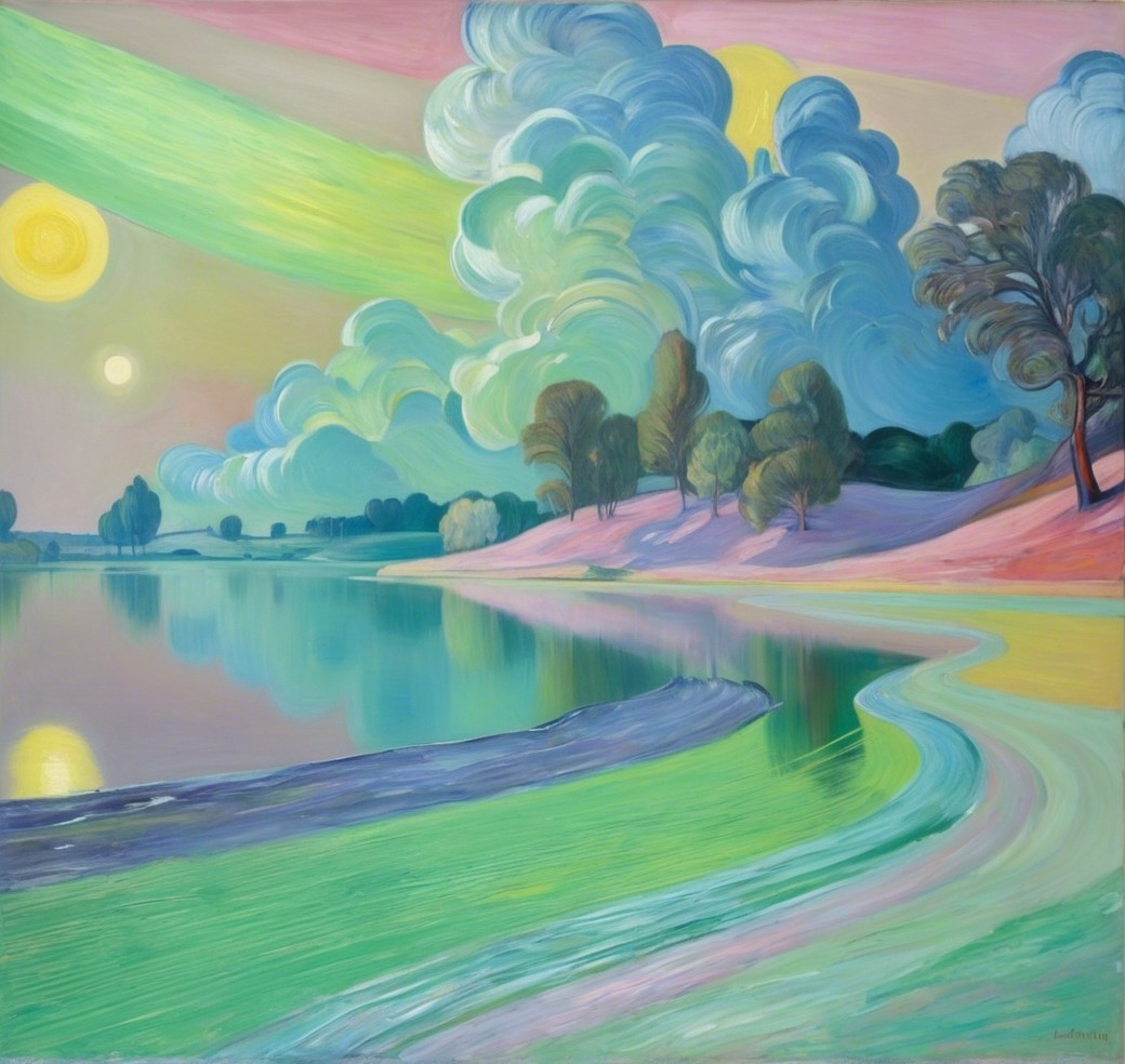 Tranquil Landscape with Reflective Water and Pastel Sky