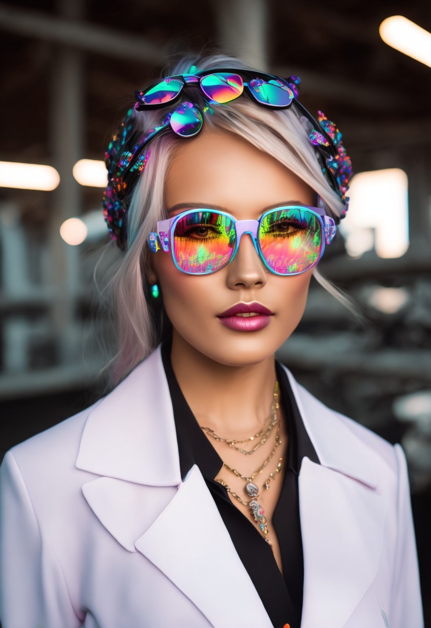 Glamorous Woman in Chic Blazer and Colorful Accessories