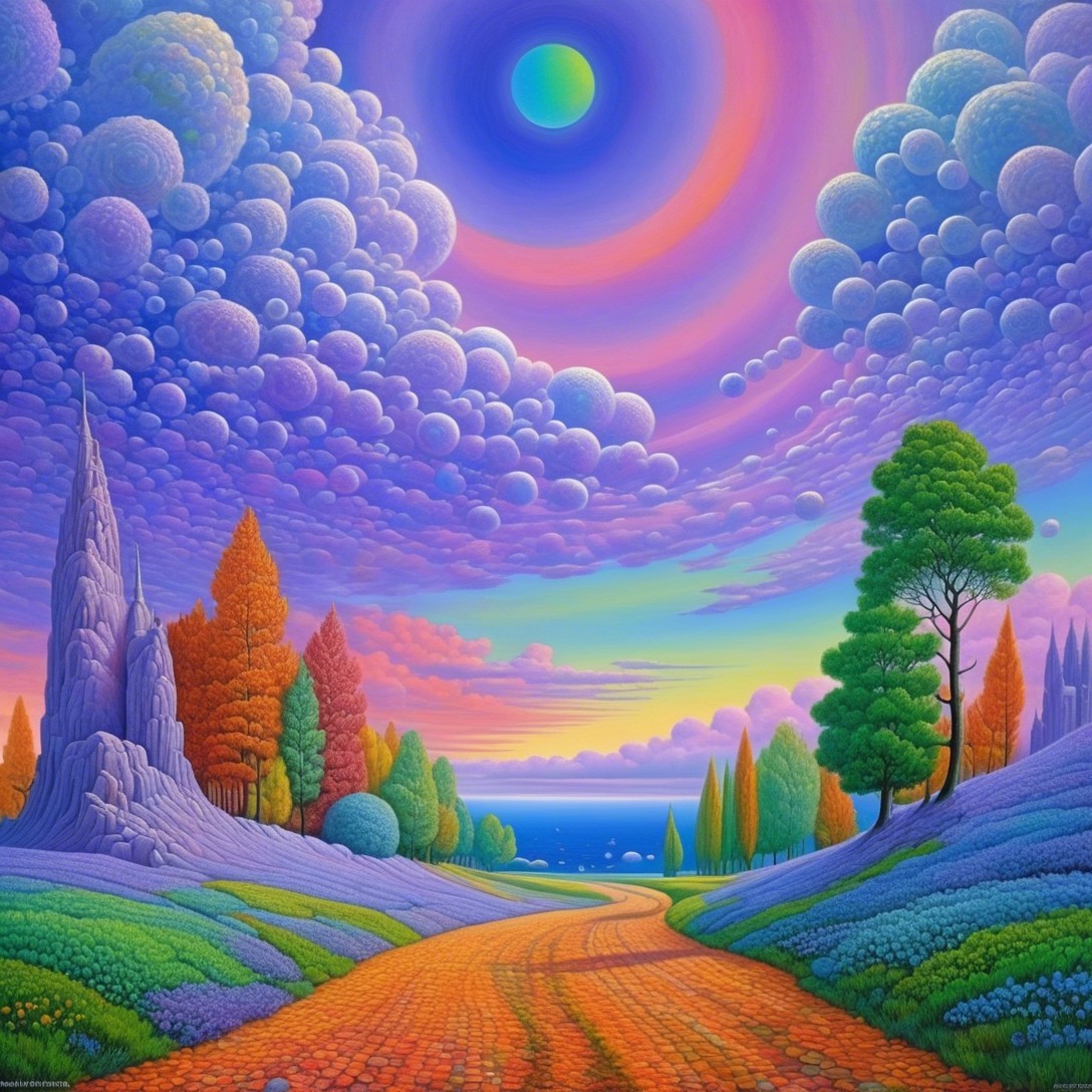 Vibrant Landscape with Colorful Hills and Serene Water