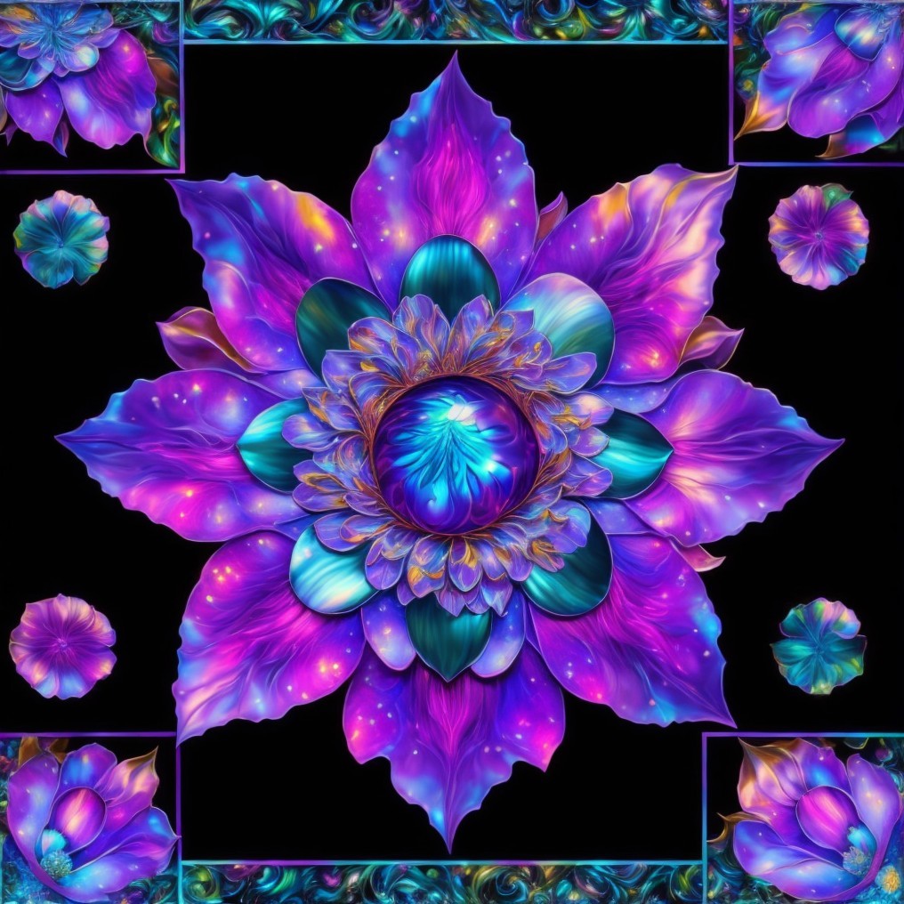 Intricately Designed Flower in Purple and Blue Shades