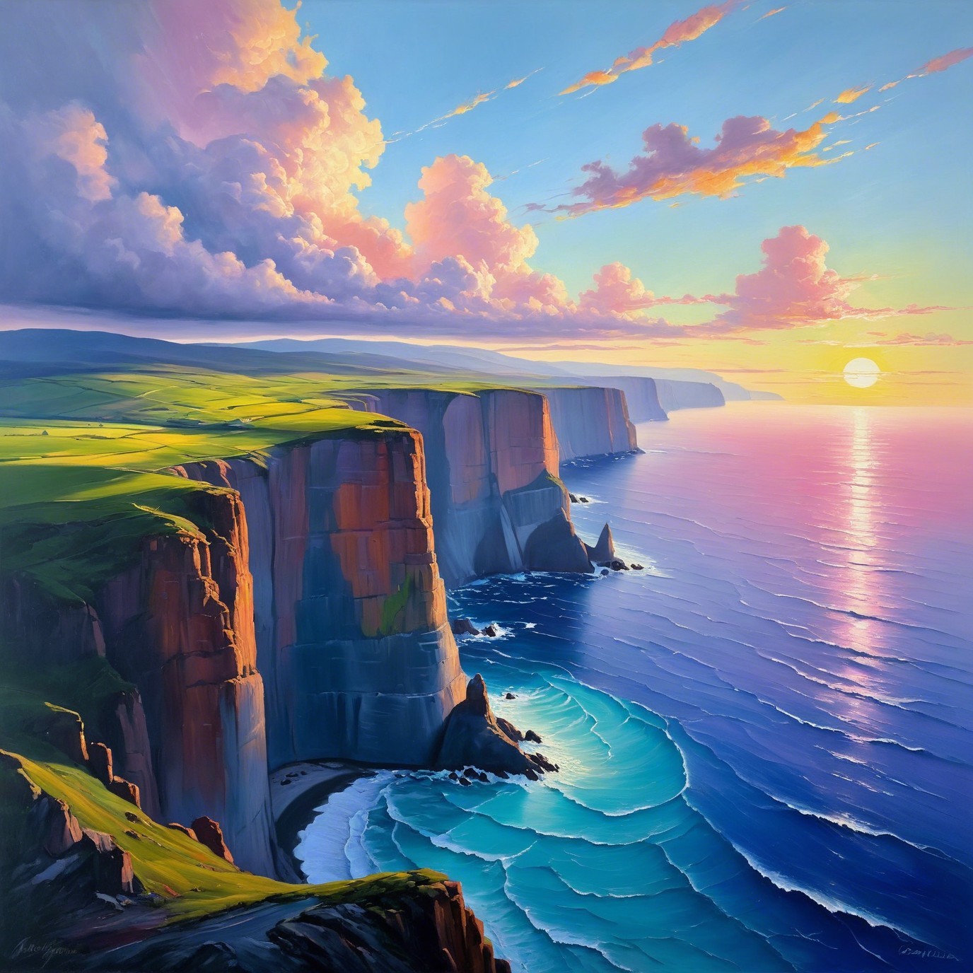 Coastal Landscape with Cliffs and Dramatic Sky