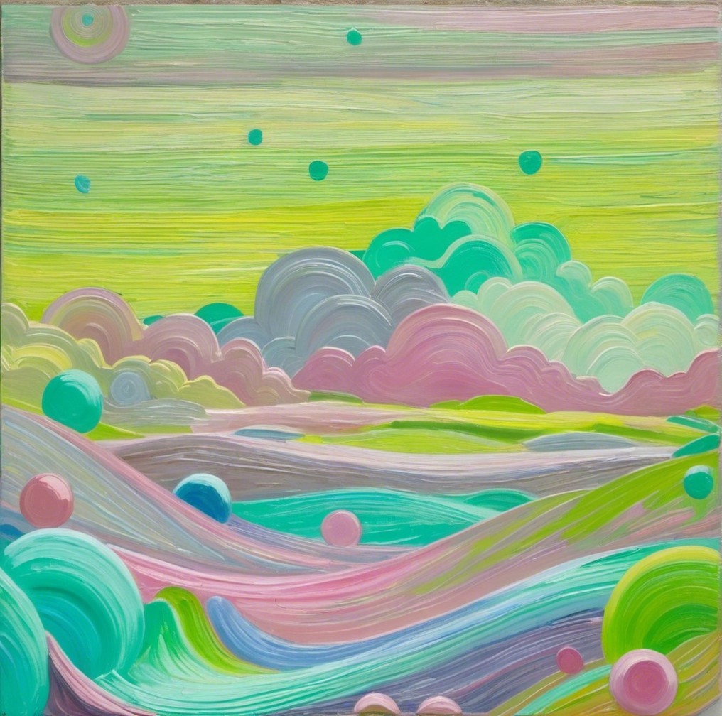 Vibrant Abstract Landscape with Pastel Colors and Shapes