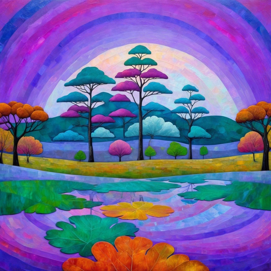 Vibrant Landscape with Colorful Trees and Water Reflection