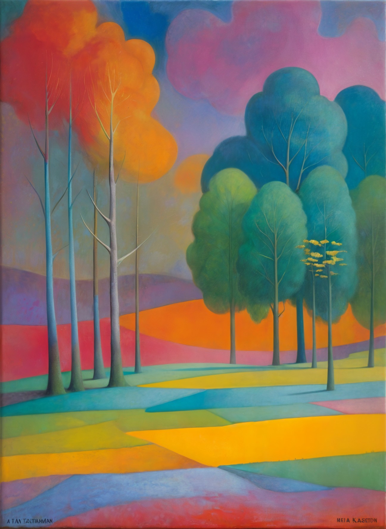 Vibrant Abstract Landscape with Colorful Trees and Sky