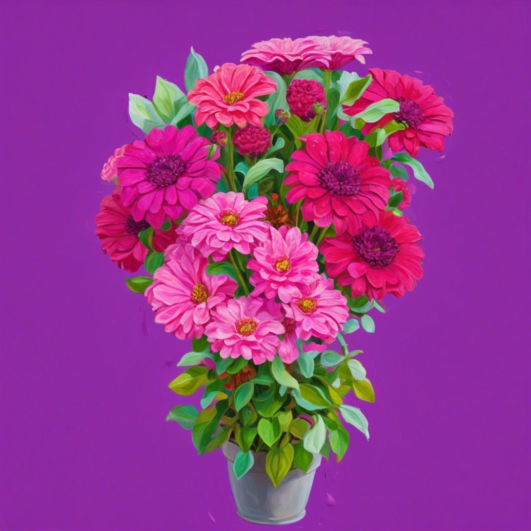 Vibrant Pink Zinnia Bouquet on Purple Background