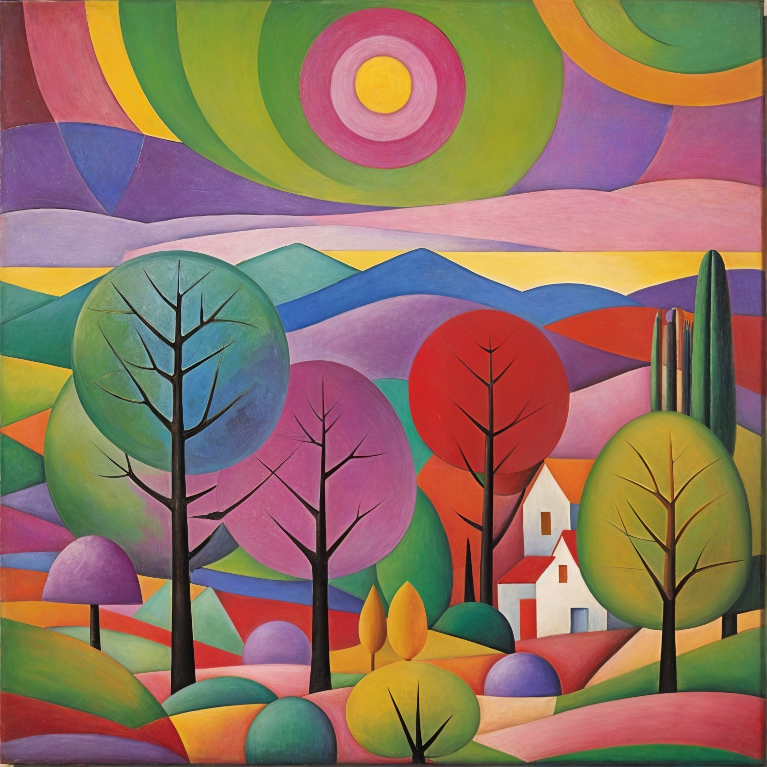 Abstract Landscape with Colorful Geometric Trees