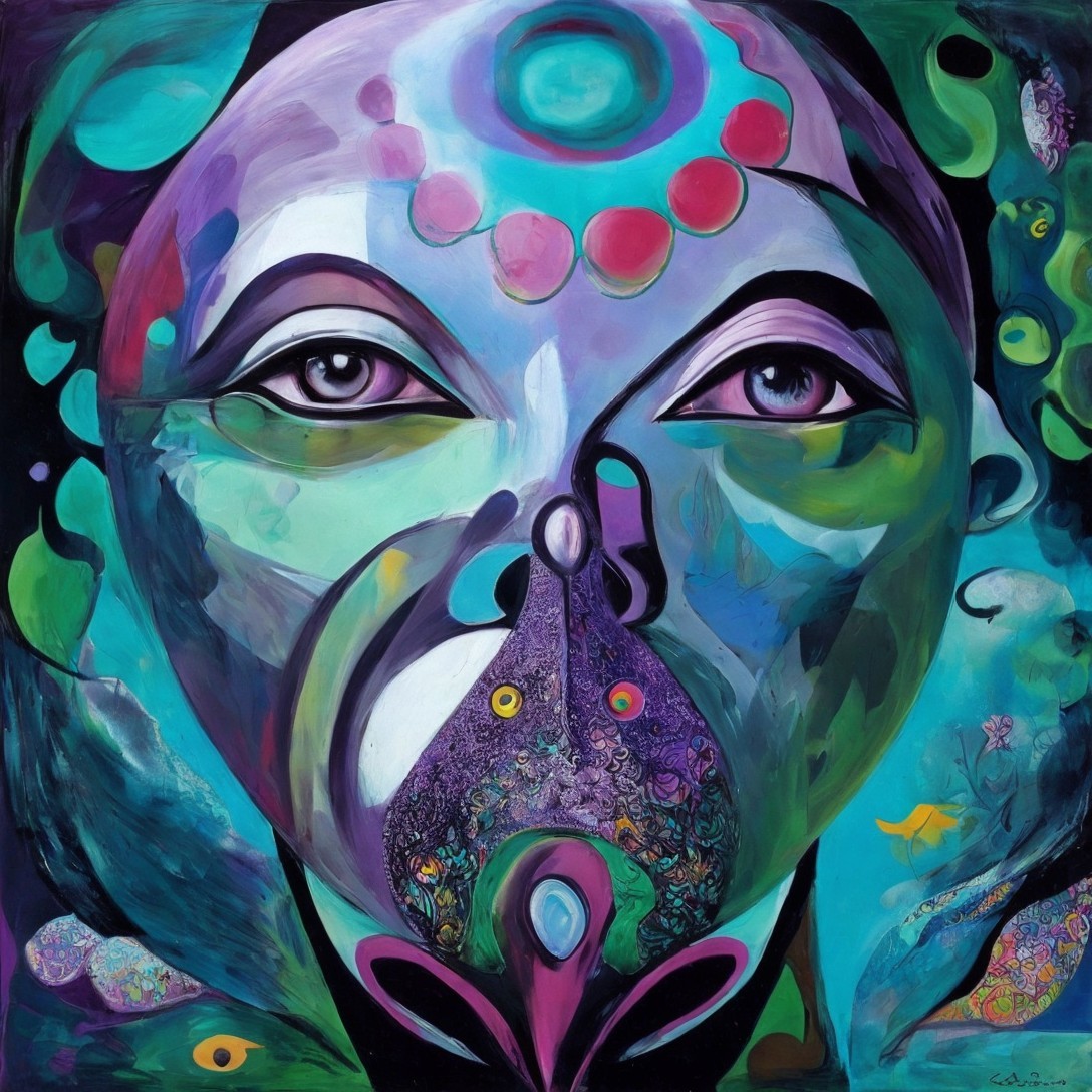 Vibrant Abstract Face with Intricate Patterns and Colors