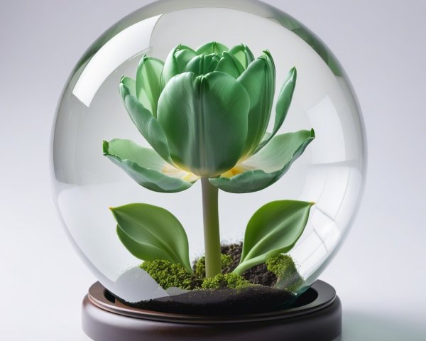 Glass Dome Displaying Green Lotus Flower and Moss