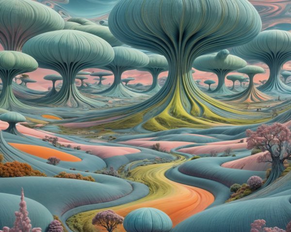 Surreal Landscape with Colorful Trees and River