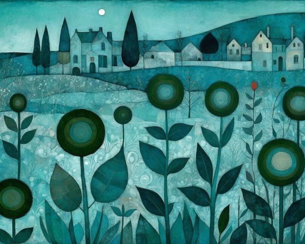 Serene Landscape with Hilly Background and Flowers