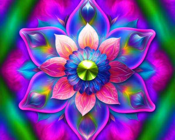 Vibrant Symmetrical Mandala with Lotus Flower Design