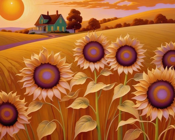 Vibrant Sunset Over a Serene Rural Landscape