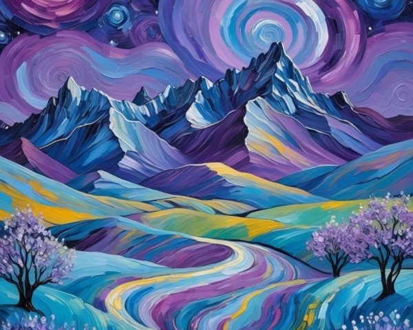Abstract Landscape with Vibrant Colors and Mountains