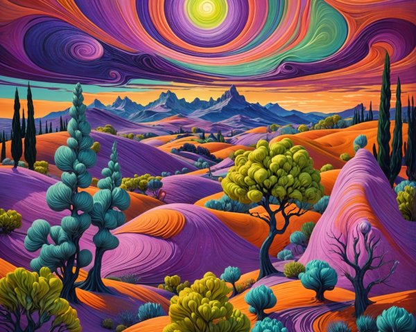 Vibrant Landscape with Colorful Swirling Patterns