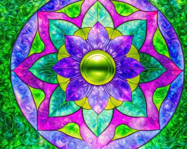 Vibrant Mandala with Central Orb and Flower Design