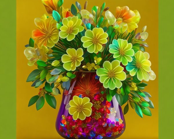 Vibrant Flower Bouquet in Purple Vase with Gems