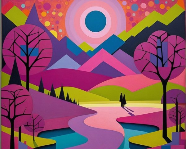 Vibrant Abstract Landscape with Geometric Shapes