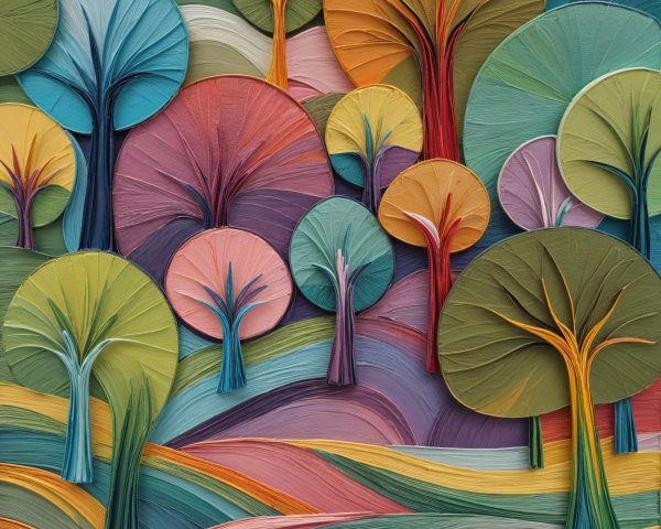 Vibrant Abstract Landscape with Multi-Colored Trees
