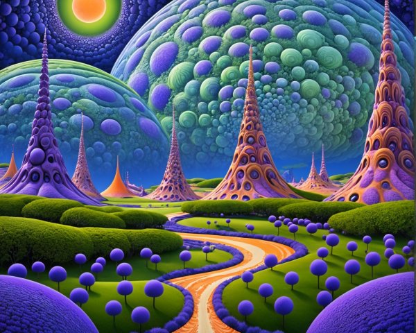 Surreal Landscape with Vibrant Colors and Structures