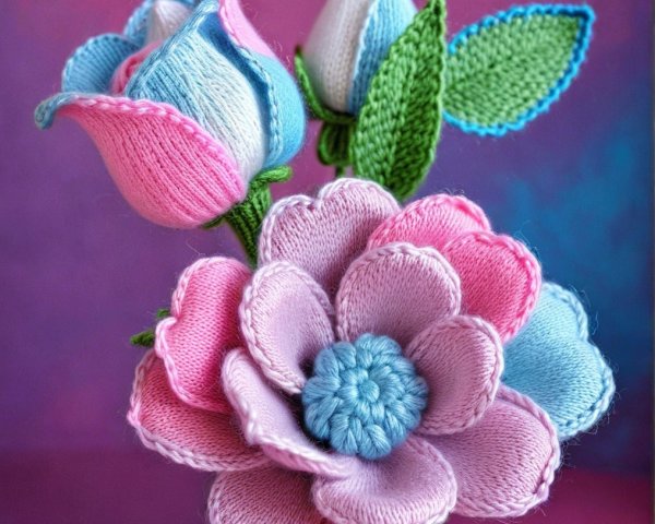 Knitted Flower Bouquet in Pastel Colors and Textures