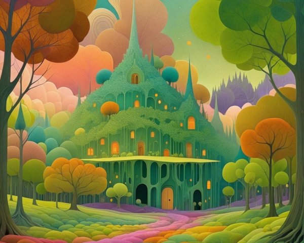 Surreal Castle in a Colorful Whimsical Landscape