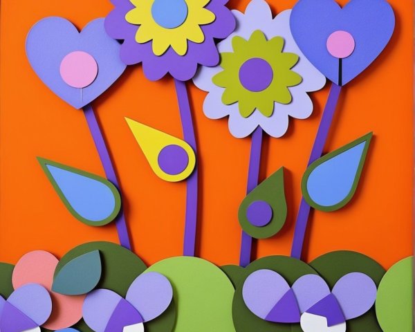 Whimsical Collage of Colorful Paper Flowers