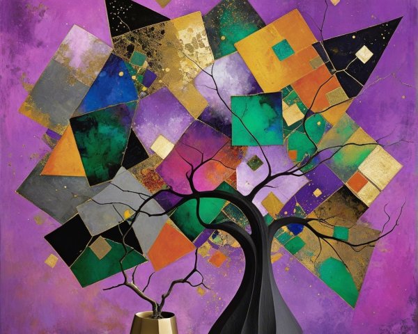 Abstract Composition with Vibrant Colors and Sculpture
