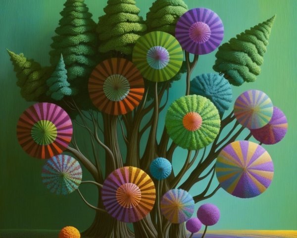 Whimsical Tree with Colorful Patterns and Textures