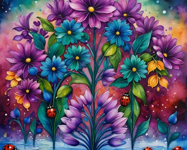 Vibrant Floral Scene with Colorful Background Elements