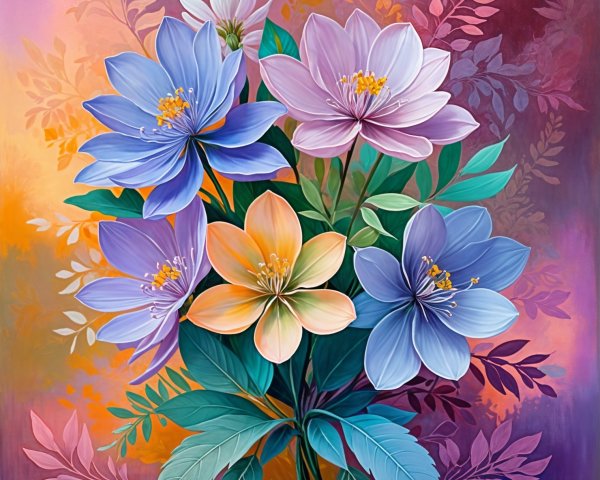 Vibrant Floral Bouquet with Colorful Blossoms and Foliage