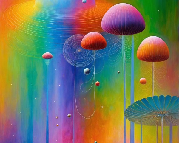 Surreal Landscape with Colorful Jellyfish Forms