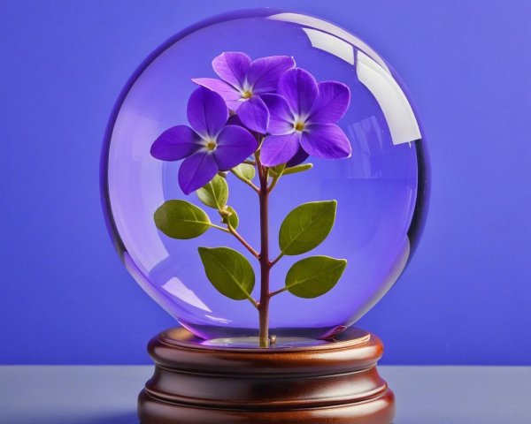 Snow Globe with Purple Flowers and Wooden Base