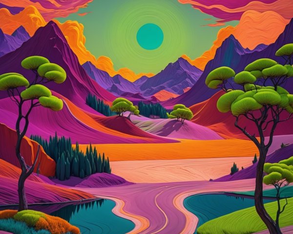 Vibrant Landscape with Colorful Mountains and River
