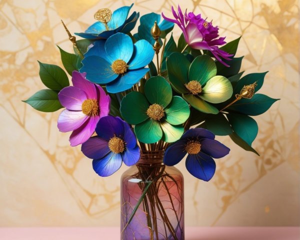 Vibrant Flower Arrangement in Purple Glass Vase
