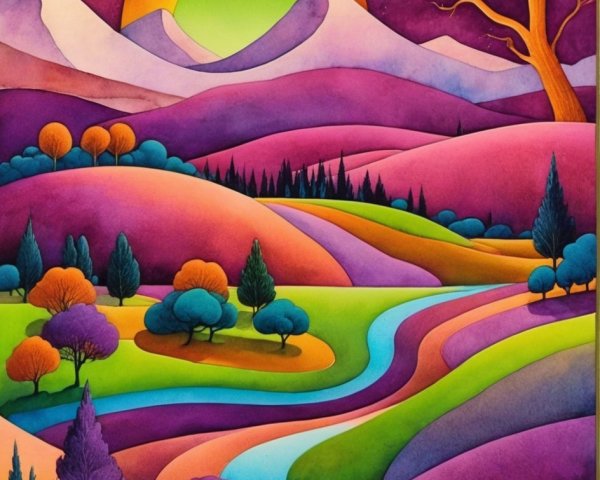 Vibrant Landscape with Rolling Hills and River