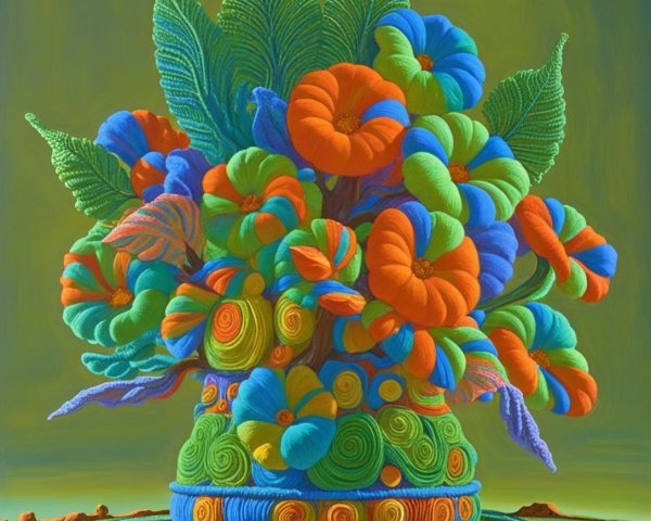 Surreal Bouquet with Spiraling Flowers and Colors