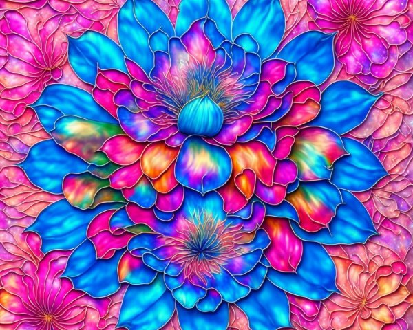 Vibrant Floral Arrangement in Blue, Pink, and Purple