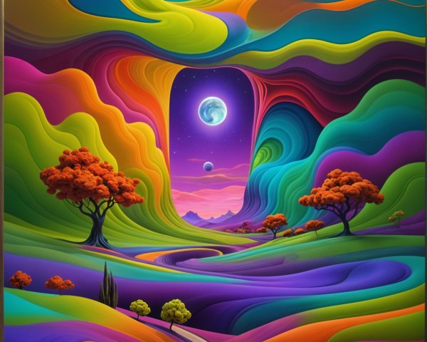 Surreal Landscape with Colorful Hills and Portal