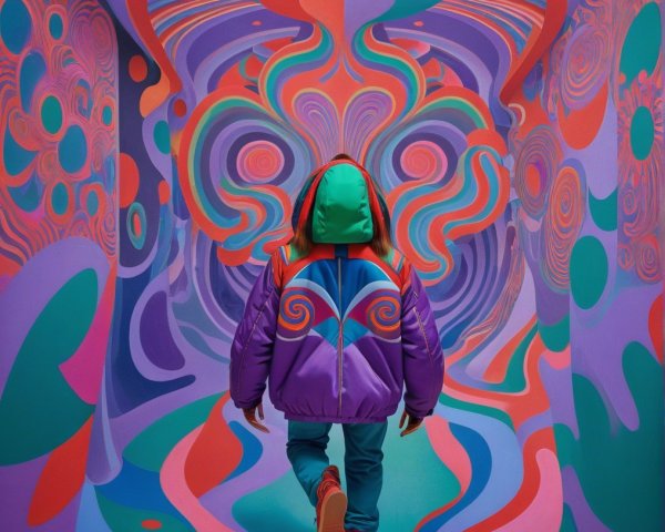 Psychedelic Hallway with Vibrant Patterns and Colors