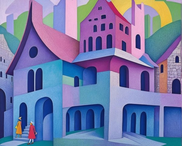 Vibrant Abstract Landscape with Stylized Buildings