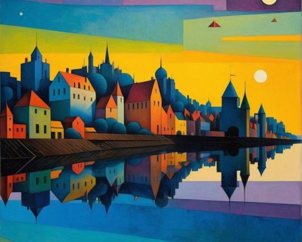 Vibrant Abstract Cityscape with Colorful Reflections